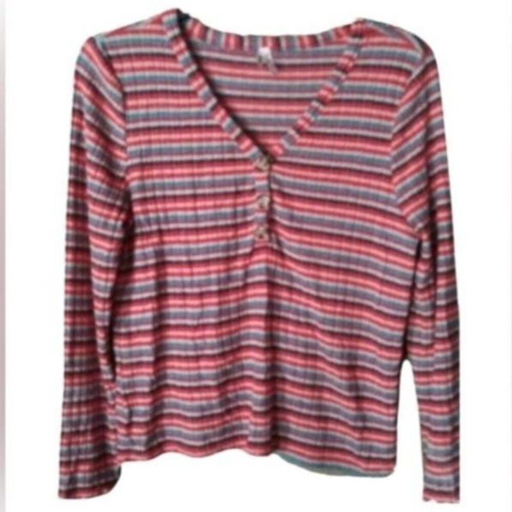 Mudd Vintage 90s Striped Long Sleeve Henley Top